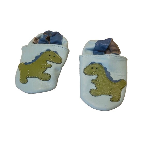 Olea London Baby Leather Shoes Dinosaur Blue 6-12M Soft Sole New Without Tags - Picture 1 of 9